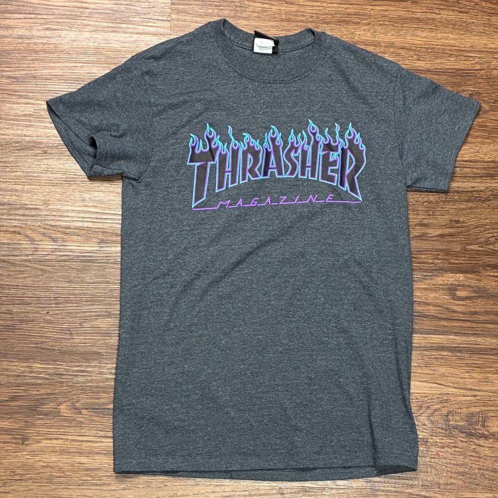 Thrasher Magazine Flame Logo T-Shirt Mens Small Gray Skateboarding San Francisco